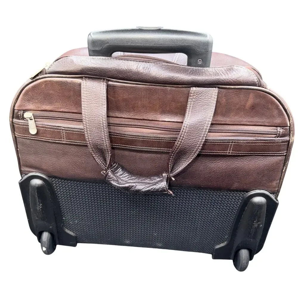 Piel Leather Rolling Laptop Briefcase Brown Wheeled Carry On Travel Bag